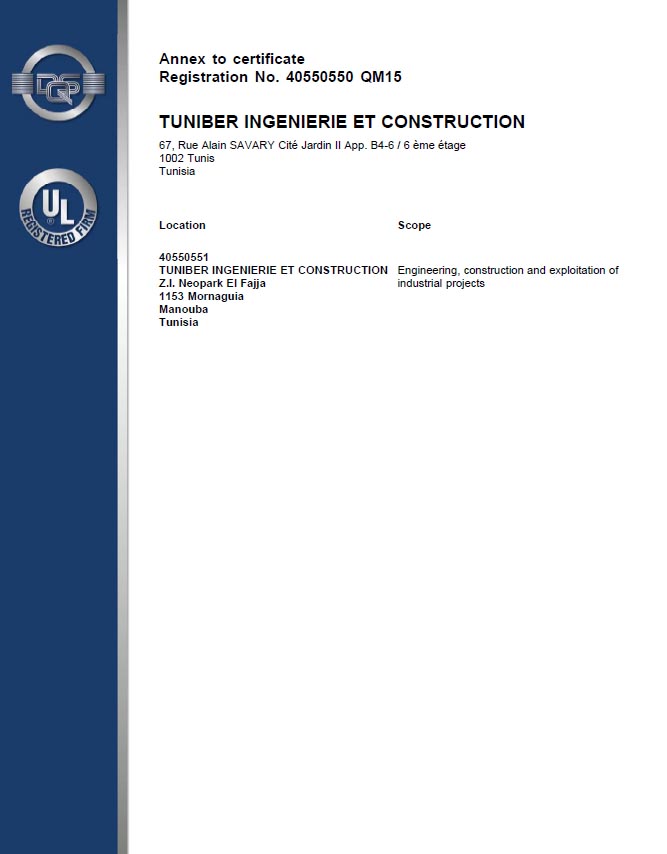 Certification ISO 9001 : 2015 TUNIBER - DQS Tunisie verso